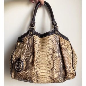 Gucci RARE 2010 Vintage Sukey Tote or Hobo Bag in Exotic Python Leather